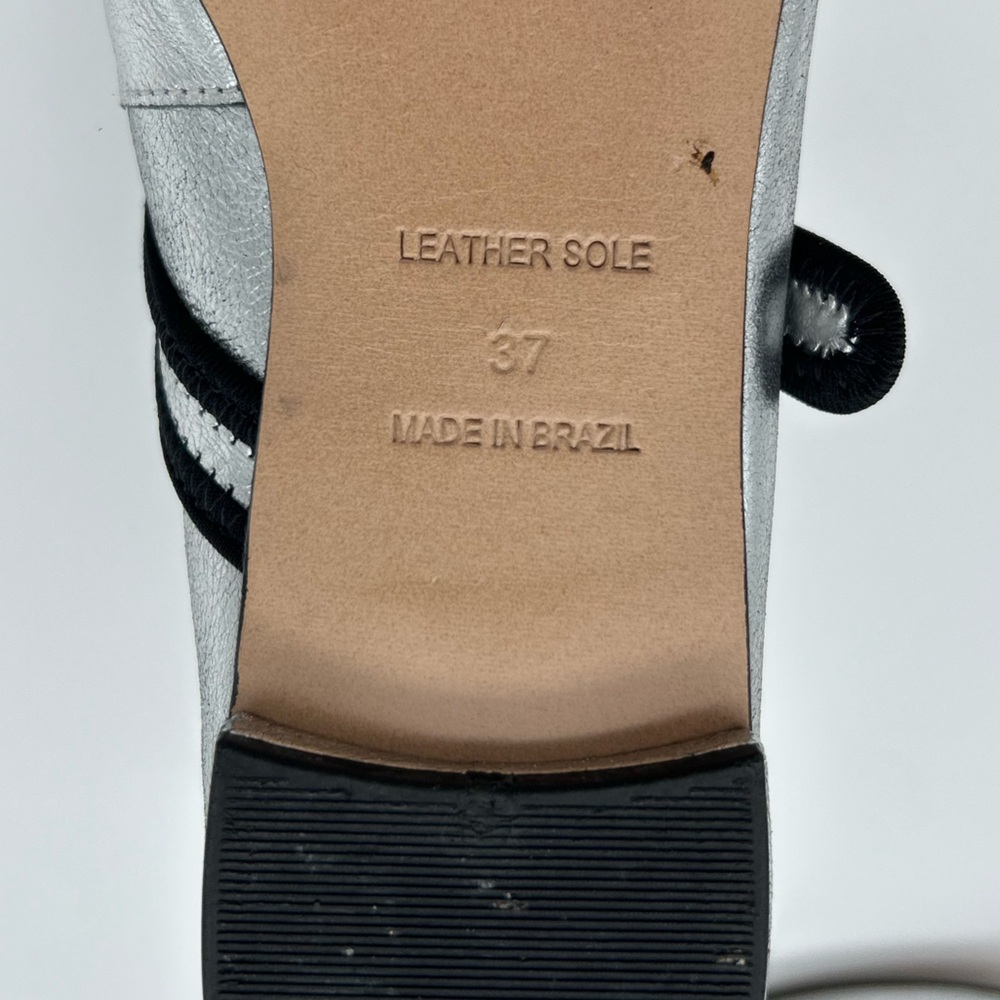Maeve Anthropologie Mary Jane Silver and Black Trim Flats with Buckle Closure 37 - Picture 10 of 11